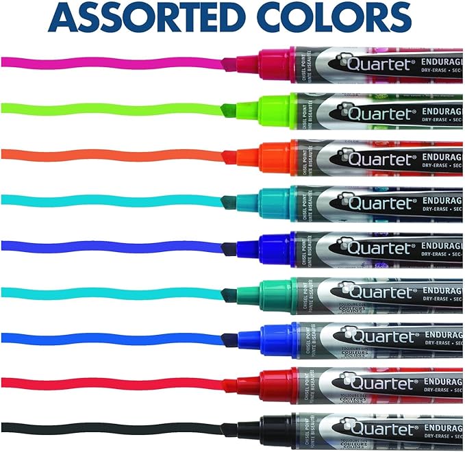 Quartet Dry Erase Markers, Whiteboard Markers, Chisel Tip, Bold Color, EnduraGlide, White Board Dry Erase Pens, Assorted Colors, 12 Pack (5001-20MA)