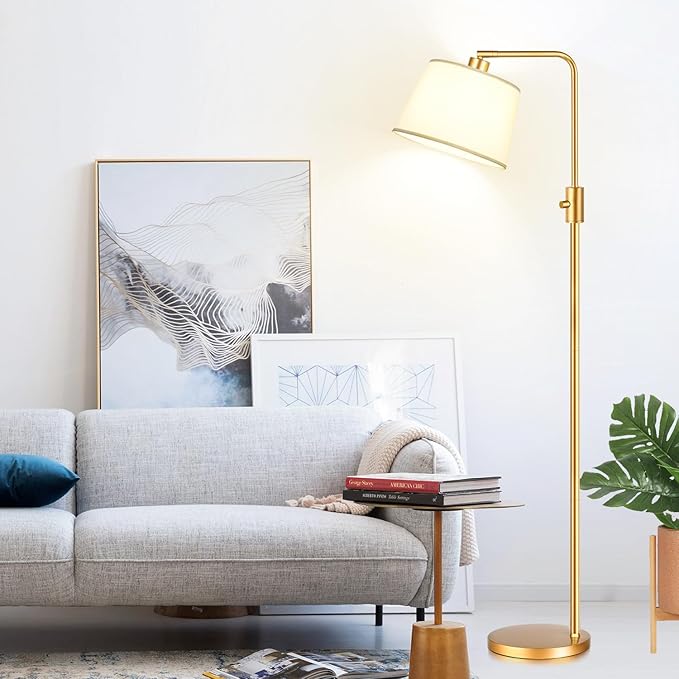 【Upgraded】 Dimmable Floor Lamp, 1000 Lumens LED Edison Bulb Included, Arc Floor Lamps for Living Room Modern Standing Lamp with Shade, Tall Lamps for Living Room Bedroom Office Dining Room - Gold