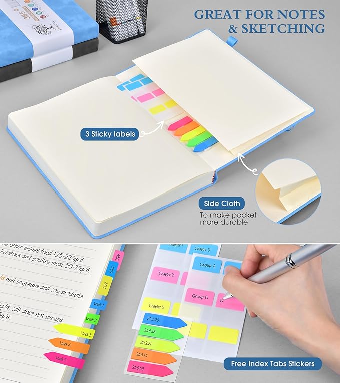 A4 Lined Journal Notebook，365 Page Large Leather Journals for Writing Women Men，Hardcover Notebook with 100Gsm Thick Pages for Travel，Work，School，College Ruled, Daily Diary (8.5" x 11.4")