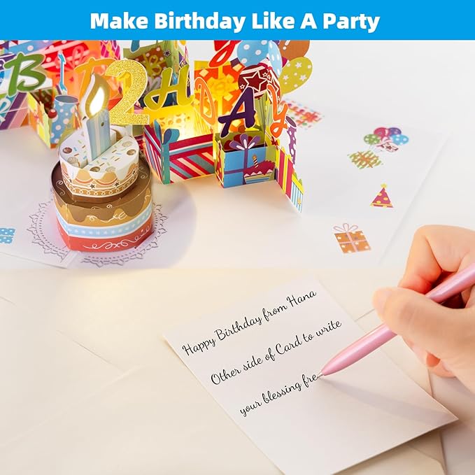 Gumry 2ND Musical Birthday PopUp Card, Blowable Colorful Light Candle 3D Cards with Song, Applause Cheers Sound, Greeting Cards Birthday Gifts Decorations for Daughter Son Turning 2 Years Old