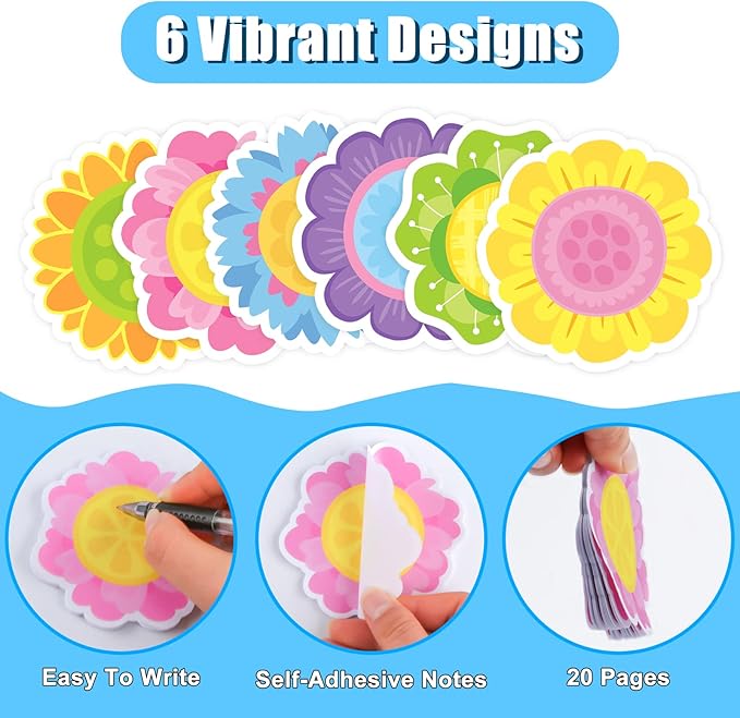 30 Pack Spring Flowers Sticky Notes - 600 Sheets Floral Shape Sticky Note Pads for Kids Spring Gift School Office Supplies