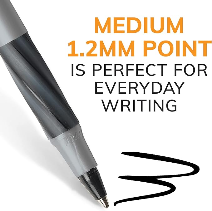 BIC Round Stic Grip Xtra Comfort Black Ballpoint Pens, Medium Point (1.2mm), 36-Count Pack, Perfect Writing Pens With Soft Grip for Superb Comfort and Control