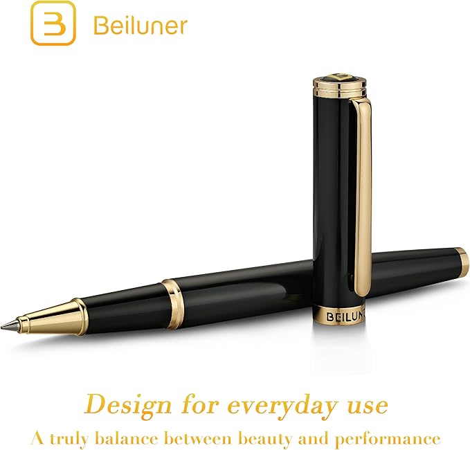 BEILUNER Luxury Rollerball Pen,24K Gold Trim,Noble and Elegant Designs,Schneider Ink Refill, Best Roller Ball Pen Gift Set for Men & Women, Professional, Executive Office, Nice Pens