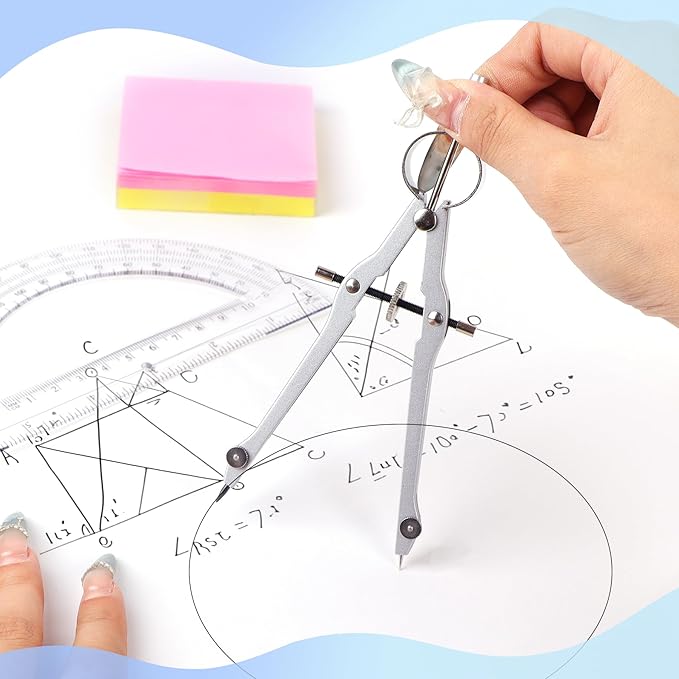 Compass and Protractor Set, Professional Drawing Compass Tool, Metal Compass with Extra Refills, Compass for Geometry and 6 Inch Math Protractors 180 Degree (Black)