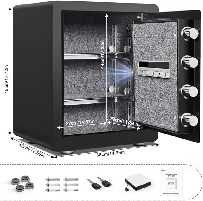 Kavey 2.0 Cub Biometric Safe Box, Fingerprint Safe with Backlit Touch Screen Keypad and Dual Alarm System, Money Safe With Mute Function and LED Light