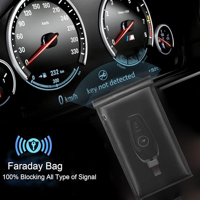 Faraday Bag for Phone, Faraday Pouch for Key Fob, Fireproof & Waterproof Faraday Bags EMP Proof, Faraday Key Fob Protector, Cell Phone Signal Jammer (2 Pack)