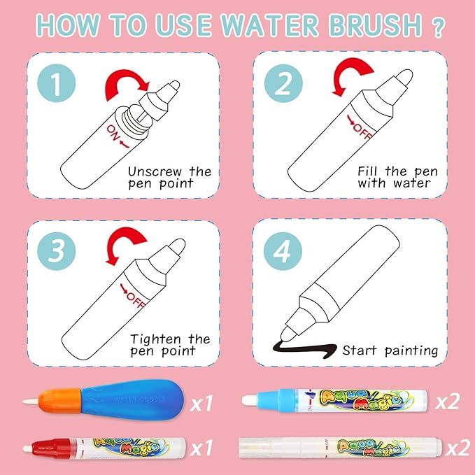 Water Doodle Mat- Kids Painting Writing Doodle Board Toy - Color Drawing Mat Bring Magic Pens Educational Toys for Age 3 4 5 6 7 8 9 10 Year Old Girls Boys Toddler Present