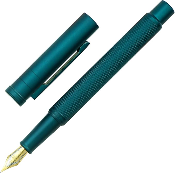 Asvine Dark Green Fude Pen, Bent Nib Fountain Pen Calligraphy (Fine to Broad) with Converter and Metal Pen Case Set
