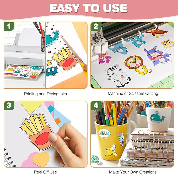 20 PCS Printable Vinyl Sticker Paper for Inkjet Printer & Laser Printer,Standard Letter Size 8.5"x11",Waterproof Sticker Paper Dries Quickly Vivid Colors,Matte White