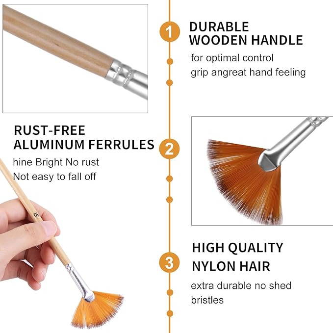 Prasacco 5 Pieces Fan Brush for Painting, Oil Acrylic Paint Brushes Artist Fan Brushes Nylon Hair Long Wood Handle Painting Brush for Acrylic Watercolor Oil Gouche Painting (2/4/6/8/10#)