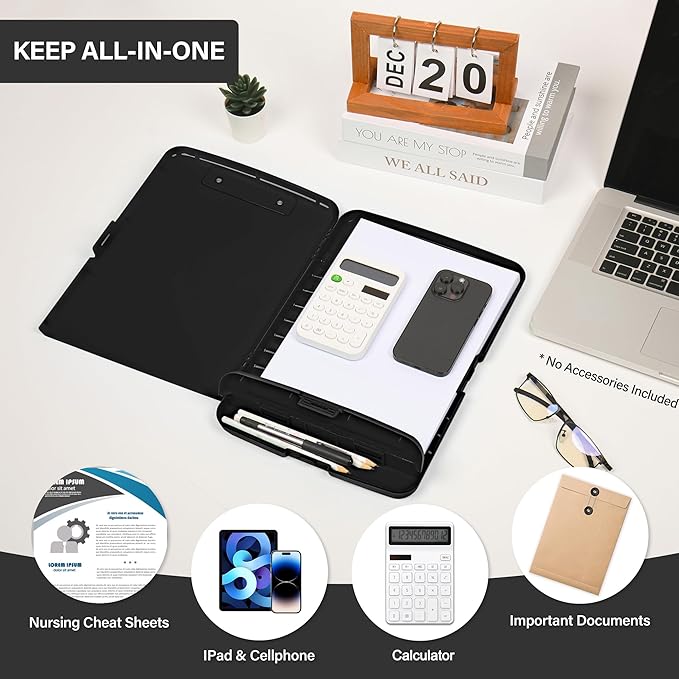 Clipboard with Storage, High Capacity Clip Boards 8.5x11 with Storage, Plastic Nursing Clipboard Folder with Pen Holder, Heavy Duty Storage Clipboard with Low Profile Clip for School & Office