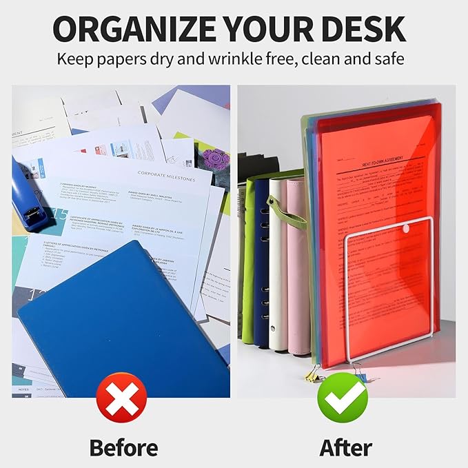 LEOBRO Plastic File Folders for Documents, 4 PCS File Folders, A4 Size Plastic Folders, Plastic Envelopes with Snap Closure, Clear Envelopes Pouches Folder Organizer Document Holder, Filing Envelopes