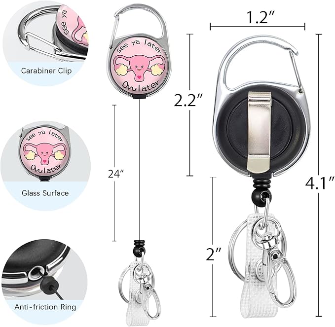 Nurse Badge Reel Retractable Heavy Duty with 360°Swivel Carabiner Clip, Uterus OB Nursing ID Badge Holder Retractable, Ovary Uterus ID Card Holder Nurse Teacher Retractable Keychain Name Badge Clip