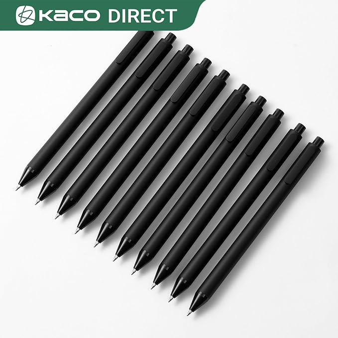 Kaco PURE Gel Pens Black Ink 0.7 mm Medium Point, 10 Pieces Set, Original Design, Quick Drying Aesthetic Note Taking Pens Office Supplies Cute Stationery (10 Black)