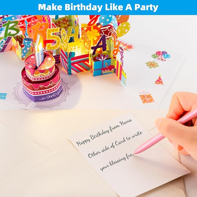 Gumry 59TH Musical Birthday PopUp Card, Blowable Colorful Light Candle 3D Cards with Song, Applause Cheers Sound, Greeting Cards Birthday Gifts Decorations for Women Men Turning 59 Years Old