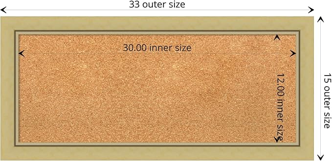 Amanti Art Natural Cork Board for Wall, 15x33 Vision Board with Gold Frame, Medium Corkboard Office Decor for Home Organization, Casual Corkboard Pinboard to display items for home organization
