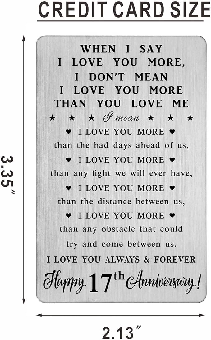 CPLJW 17th Happy Anniversary Wallet Card Gifts for Men Husband, 17 Year yr Anniversary Romantic Gifts for Him