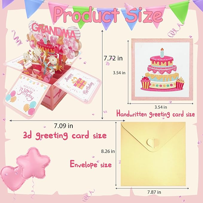 Asmallgf Great Grandma Birthday Gifts, Personalized Birthday Popup Card for Granny Nana, Best Nana Gifts from Granddaughter Grandson