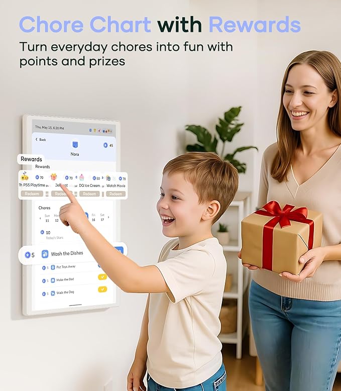 Digital Calendar+ 2: 24 Inch Wall Touch Screen Chore Chart Customize Dashboard Smart Electronic Calendar for Family Schedules Meal Planner Supports All Google Play Apps Wall Mount White