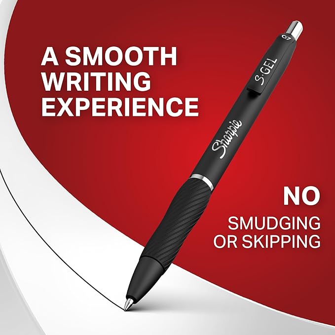 Sharpie S-Gel, Gel Pens, Drawing Pens, Gel Ink Pens For Journaling, Writing Pens, Coloring Pens, Medium Point Pens (0.7Mm), Black Barrel, Black Gel Ink, 12 Count