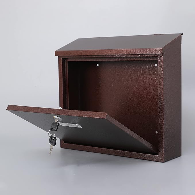 xydled Mail Boxes with Key Lock,Locking Mailbox Wall Mounted, Large Capacity, Galvanized Steel Cover Metal Postbox for House, 14 X 12.5 X 4.25 Inch,Bronze