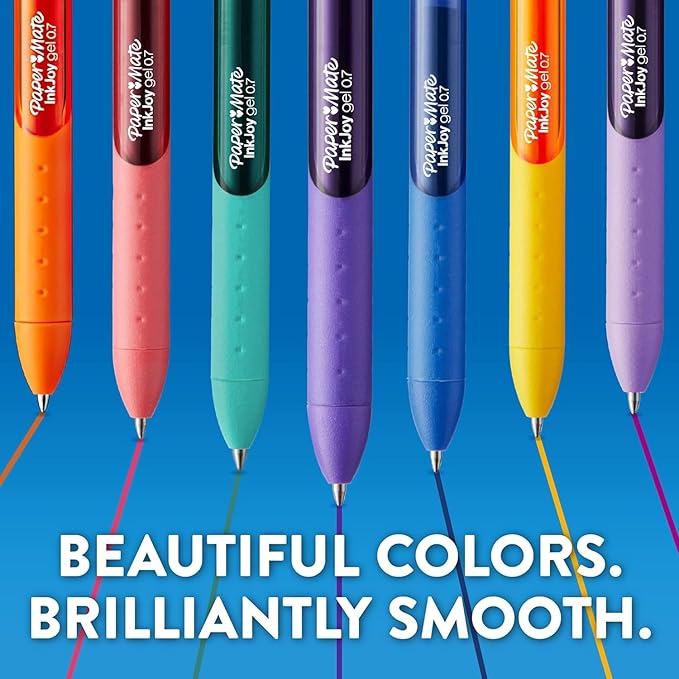 Paper Mate InkJoy Gel Pens, Black Ink, Medium Point (0.7mm), 10 Count, Bundle with Plastic Reusable Pouch