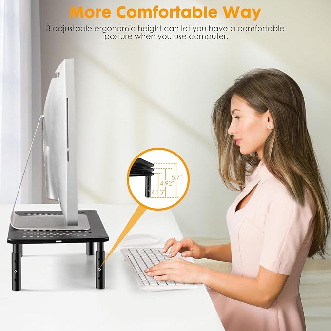 Computer Monitor Stand Riser for Desk, 2 Pack Adjustable Pc Laptop Tv Desktop Monitor Metal Stand Riser with Cable Straps, Screen Floor Shelf Holder Stand for Desk, Floor, Carpet, Organizer