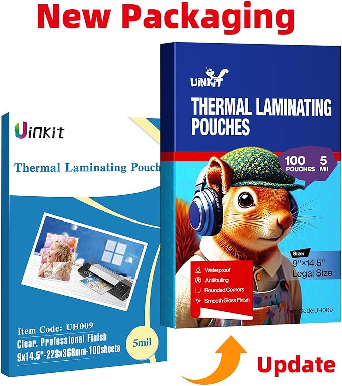 Uinkit 5 Mil 100 Pack Legal Thermal Laminating Pouches, 9X14.5-Inches Laminating Sheets, Extra Protection for Clear Glossy Laminator Pockets