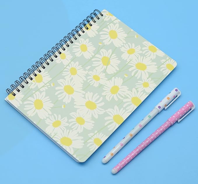 Yansanido Spiral Notebook, 4 Pcs A5 Thick Leaves Design Hardcover 8mm Ruled 4 Color 80 Sheets -160 Pages Journals for Study and Notes (Leaves)