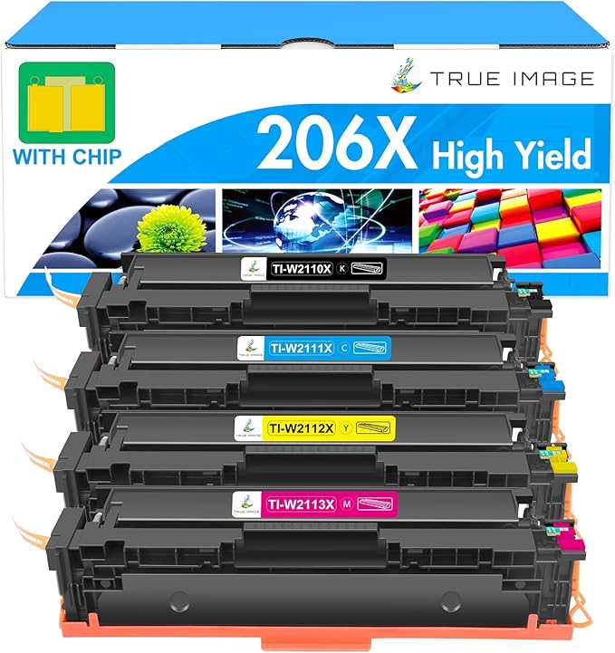 206X Toner Cartridges 4 Pack High Yield: MFP M283cdw M255dw M283fdw 206A Set Compatible Replacement for HP 206X for HP Color Laserjet Pro MFP M283fdw M283cdw M283 Printer Ink (with Chip -B/C/Y/M)