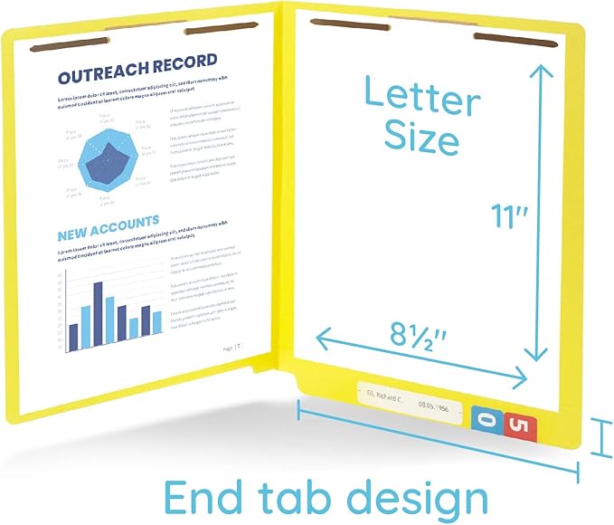 50 Yellow End Tab Fastener File Folders - Reinforced Straight Cut Tab - Durable 2 Prongs Designed to Organize Standard Medical Files, Receipts, Office Reports, and More - Letter Size, Yellow, 50 Pack