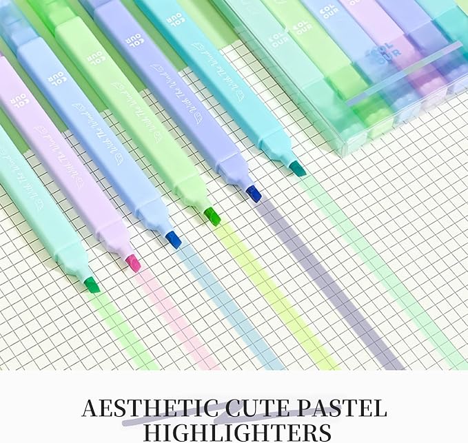 Aesthetic Cute Pastel Highlighters Set, 6 count, Mild Assorted Colors Candy Highlighters, Chisel Tip，No Bleed Bible Marker Pen, Study Journaling School Supplies Planner
