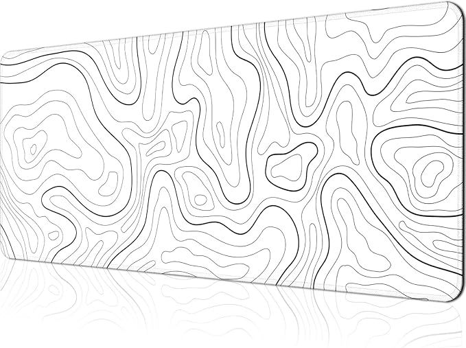 Gaming Mouse Pad Large 31.5 x 11.8in Topographic Keyboard Pad Mouse Pad for Non-Slip Base and Stitched Edge, Extended Desk Pad XL Keyboard Desk Mat (White)