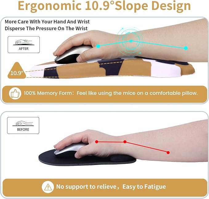 Ergonomic Mouse Pad with Wrist Rest,Cute Cat Paw Mousepad Wrist Support,Comfortable Massage Design Computer Pain Relief Mouse Pad with Non-Slip PU Base for Desk Laptop Gaming,Tortoiseshell