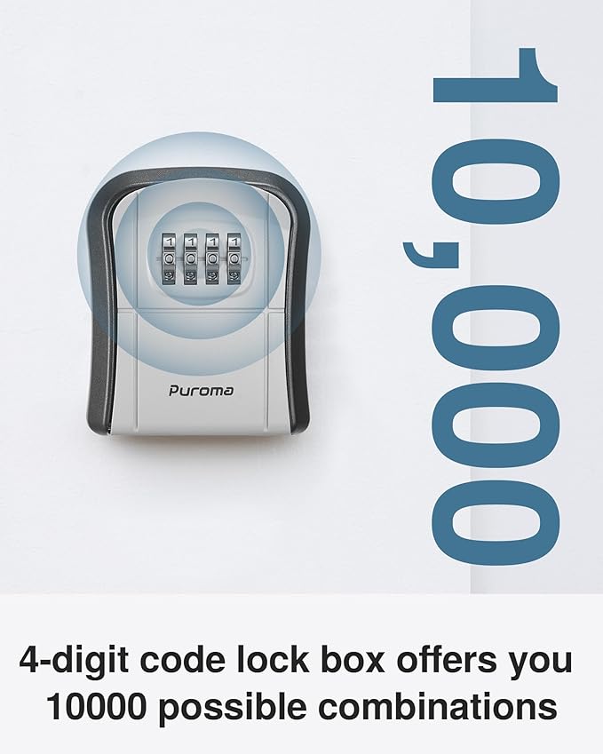 Puroma Key Lock Box Combination Lockbox Wall-Mounted Key Storage Box for House Keys, Resettable Code Safe Security Lock Box for Home, Office, Garage, Apartment Spare Key Storage (2 Pack, Grey)