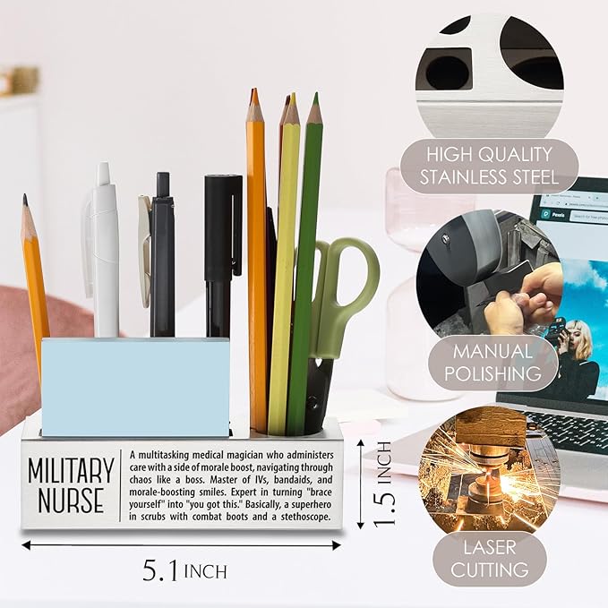 Military Nurse Definition Gifts for Women, Men, Military Nurse Desk Decor Stainless Steel Pen Pencil Holders WCC54