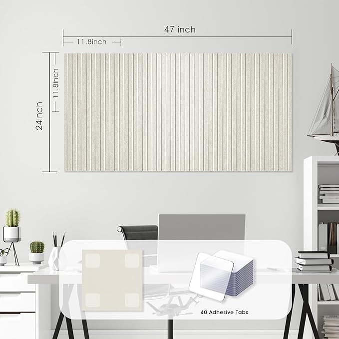Large Cork Board for Office, 8 Pack Felt Wall Tiles with Slat Wall Paneling, Felt Bulletin Board Pin Board Cork Boards for Walls - Oatmeal
