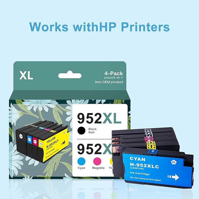 Black High-Yield Ink Cartridge Replacement for HP 952 XL Ink Cartridges Use with Officejet Pro 7740 8210 8710 8720 8740 8715 7720 8725 8730 8216 (4 Packs)