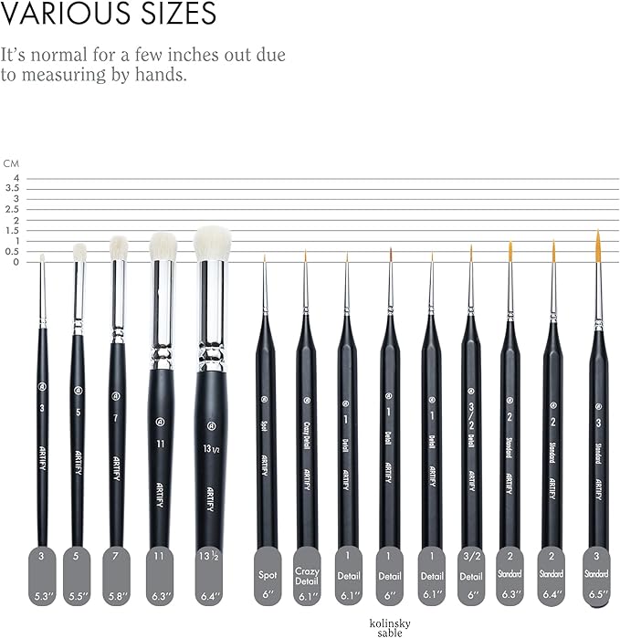 ARTIFY Miniature Drybrush Paint Brush Set: 14-Piece Round Small Detail Model Paintbrushes, Thin Mini Tiny Micro Paint Brushes for Miniature Painting