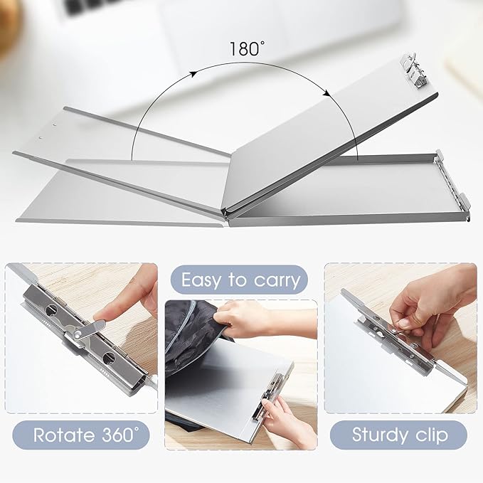 Henoyso Metal Storage Clipboard Bulk Heavy Duty Aluminum Clip Board for Teacher Contractor Medical Construction Office School Classroom, 12.6x9.2x1 Inch, Fit Letter Size 8.5x11 Inch Paper(4 Pcs)