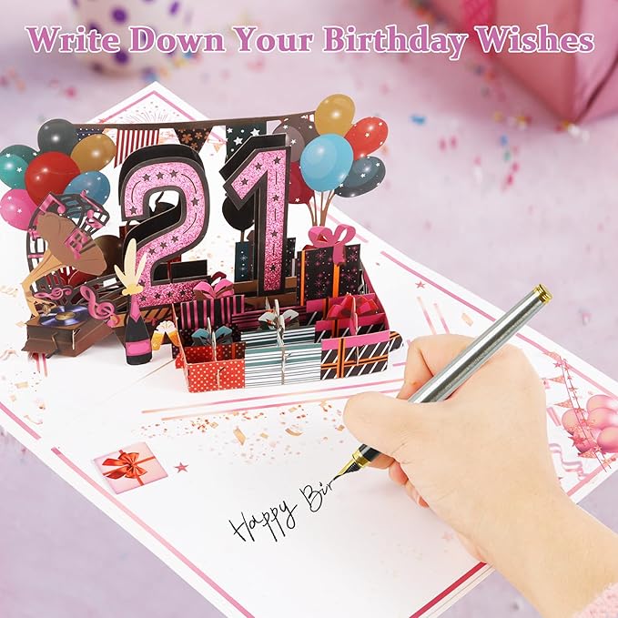 21st Birthday Card for Girls Her, Jumbo 3D Pop Up 21st Birthday Gifts, Back In 2004 Happy 21 Year Old Birthday Decorations Cards Card for Daughter Granddaughter, Rose Gold