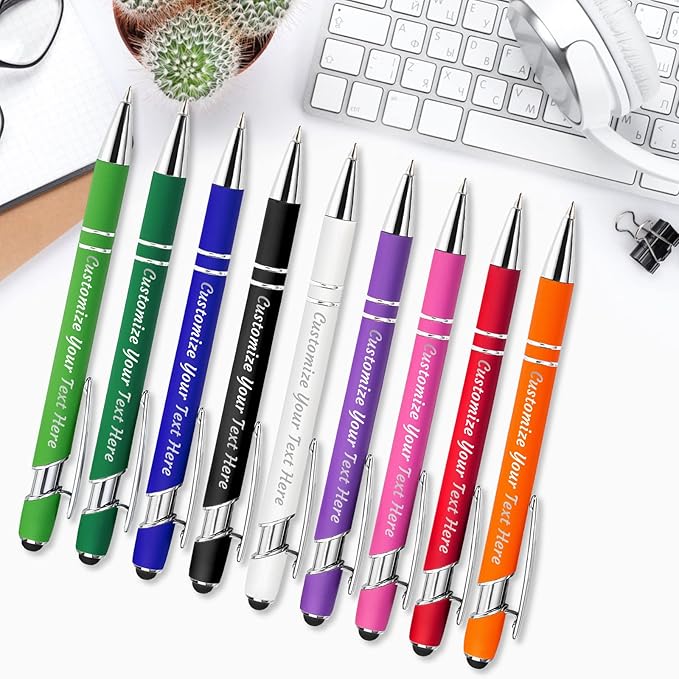 Personalized Pens Bulk 30 with Name Custom Engraving Ballpoint Pens with Stylus Tip Customized Smooth Writing Pens Personalized Gifts for Anniversary Birthday or Graduation(Red,Black Ink)