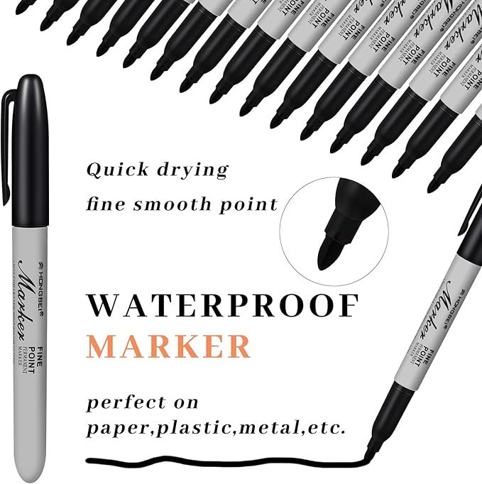 Thenshop 500 Pack Permanent Markers Bulk Black Permanent Marker Set Fine Point Pens Work on Wood, Metal, Stone, Glass