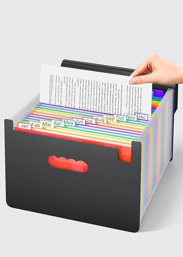 25 Pockets File Organizer with Plastic Handle,Expanding File Folders for Receipt,Paper,Documents,Monthly tab Including in Accordion File Folder Organizer,Perfect Filing Folder Matte
