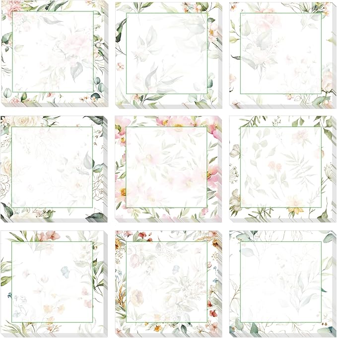 9 Pieces Boho Leaves Sticky Note Pads Adhesive Memo Notes Self-Stick Note Pads for Reminders, Study, Work, Office, School and Home, 9 Styles