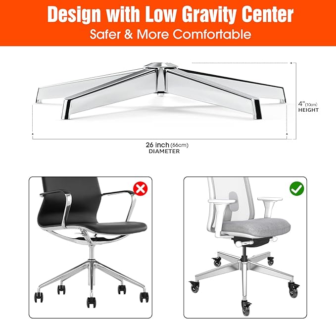 Office Chair Base Replacement PartsWith 5 Casters with Brakes(3300 lbs) - Heavy Alloy Office Chair Base Replacement, Office Chair Reinforced Metal Legs, Universal Gas Cylinder