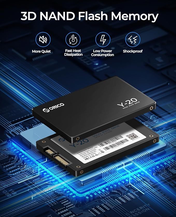 ORICO 512GB SATA SSD 2.5 Inch Internal Solid State Drive, Read Speed up to 500MB/s, SATA III 6Gbps for Desktop Laptop NAS DIY External Drive - Y20