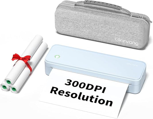 300DPI Portable Printer Wireless for Travel, Inkless Small Bluetooth Printers for Home Use, Compatible with Mobile Phone & Laptop, Support 8.5 x 11 Inch & A4 Thermal Printer Paper, Blue