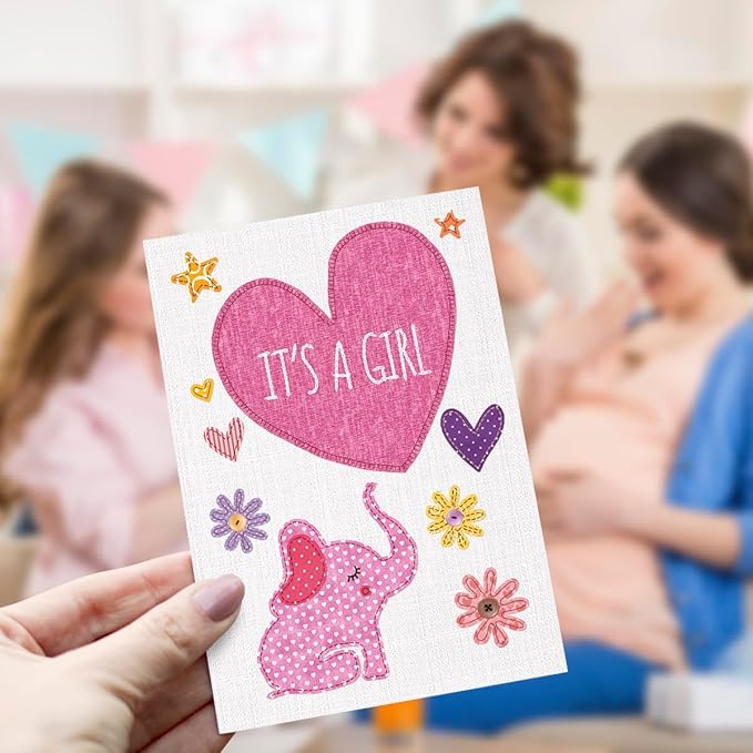 Baby Shower Cards for Girl and Boy, Welcome New Baby Cards Congratulations for New Parents, Hello Little one, Gender Reveal (It is a Girl)