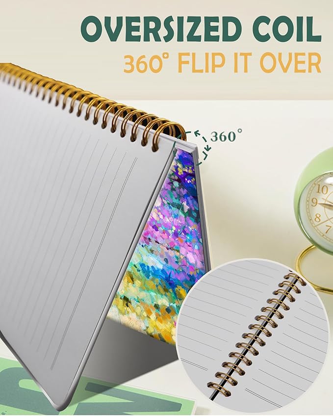 Ruled Spiral Writing Notebook,A5 Hardcover Lined College Journal for Women Lady,Fashion Puppy Watercolor Strong Twin-Wire Binding with Premium Paper,8.4" X 6",Perfect for School,Office,Home Gifts(Oil Painting Spring Flowers)